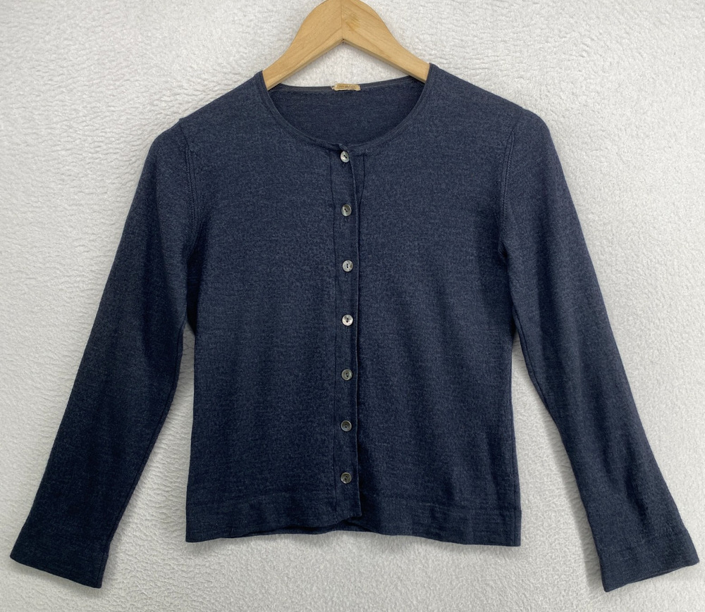 MALO Sweater Womens S Cashmere Silk Button Up Cardigan Top Round Neck Blue Italy